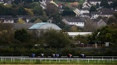 NEWTON ABBOT, ENGLAND - OCTOBER 13: Runners make their way around the track during the British Stallion Studs EBF 'National Hunt' Novices' Hurdle at Newton Abbot Racecourse on October 13, 2017 in Newton Abbot, England. (Photo by Harry Trump/Getty Images)