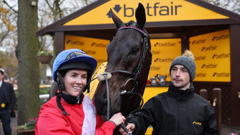 Rachael Blackmore poses with A Plus Tard after the pair's Betfair Chase win