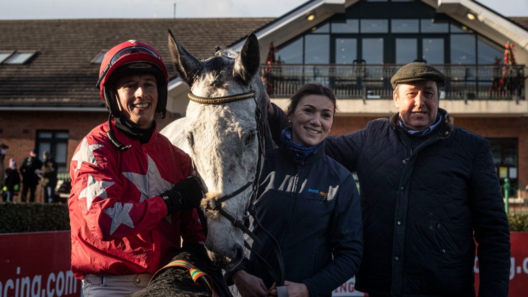 Rider Bryan Cooper and trainer Pat Fahy after Dunvegan's victory at Fairyhouse