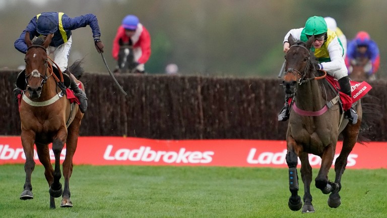 Fiddlerontheroof (left) finishes second to Cloudy Glen in the Ladbrokes Trophy at Newbury on Saturday