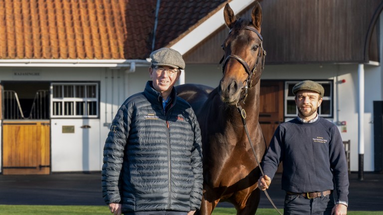 Teddy Grimthorpe with stallion manager Luke Strong and the National Stud's new recruit, Lope Y Fernandez