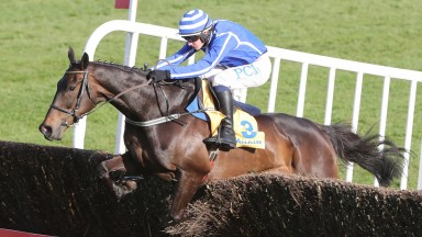 Energumene ridden by Paul Townend jumping the last fence to win The Ryanair Novice chase