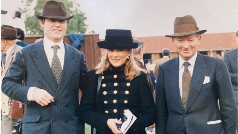 Lady Hardy with her husband Sir Richard and trainer Barry Hills at Newmarket in 1995