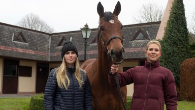 Belinda Strudwick (right) with daughter Alexandra pictured with home bred star Exultant.Ballygallon StudPhoto: Patrick McCann/Racing Post21.12.2021