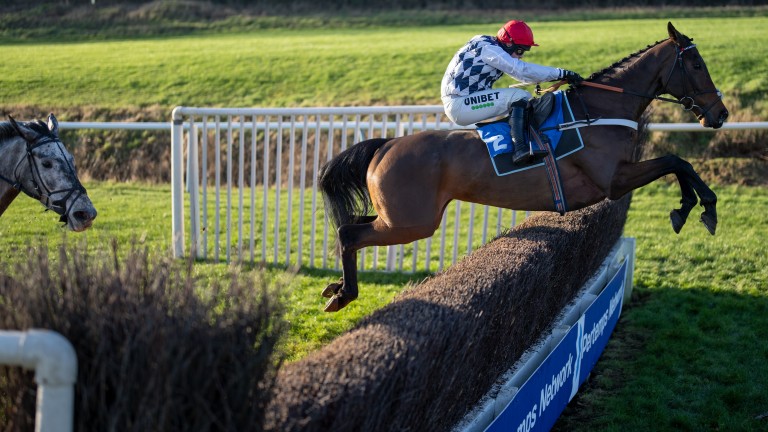 Dusart clears a fence on the way to victory on his chase debut