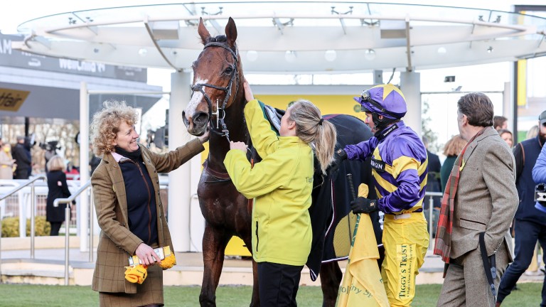 Corach Rambler is welcomed back to the winner's enclosure at Cheltenham in December