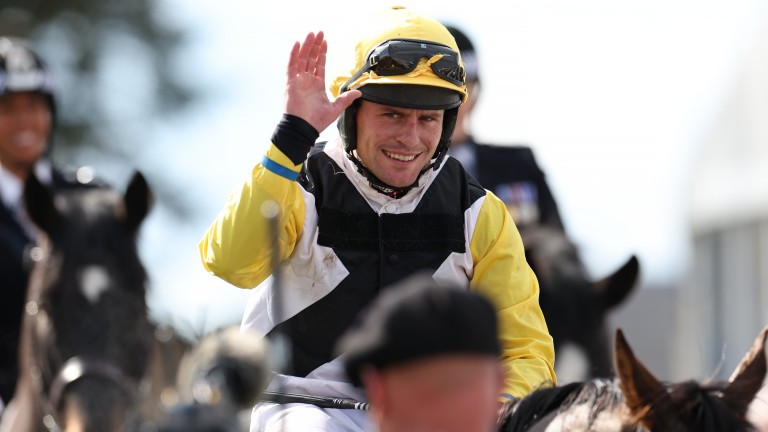 Rob James celebrates on Win My Wings after winning the Scottish National