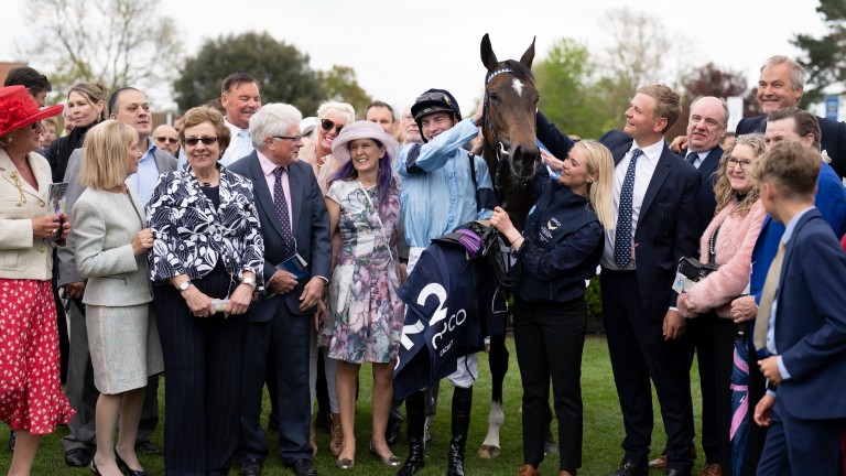 Cachet with connections after winning the 1,000 Guineas at Newmarket