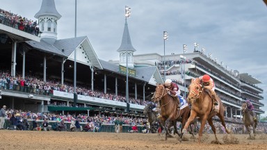 Rich Strike (Keen Ice) wins the Kentucky Derby (G1) at Churchill Downs on 5.7.22. Sonny Leon up, Eric Reed trainer, RED TR Racing owner.