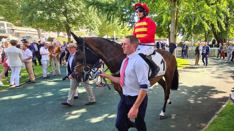 Klassical Dream and Paul Townend head out for the Grande Course de Haies on a warm day at Auteuil