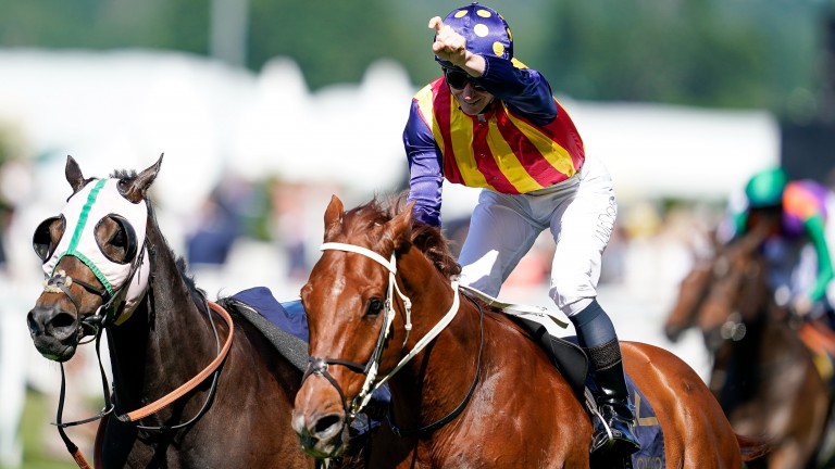 James McDonald celebrates Nature Strip's awesome victory in Tuesday's King's Stand