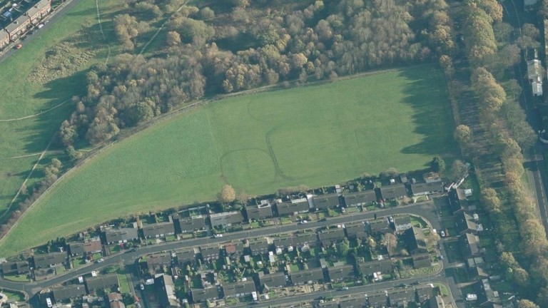 Aerial view of the land at Haydock racecourse assigned for development