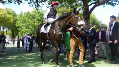 Shane Foley and Trevaunance return to the Deauville winners' enclosure after the Prix de Psyche