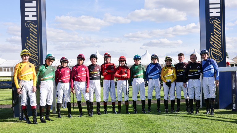 The jockeys line up for the Racing League at Doncaster