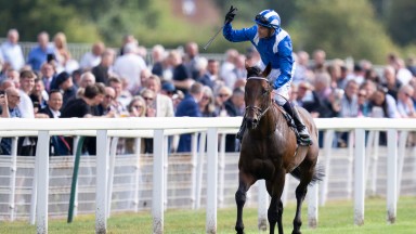 Baaeed and Jim Crowley acknowledge the crowd after the Juddmone InternationalYork 17.8.22 Pic: Edward Whitaker