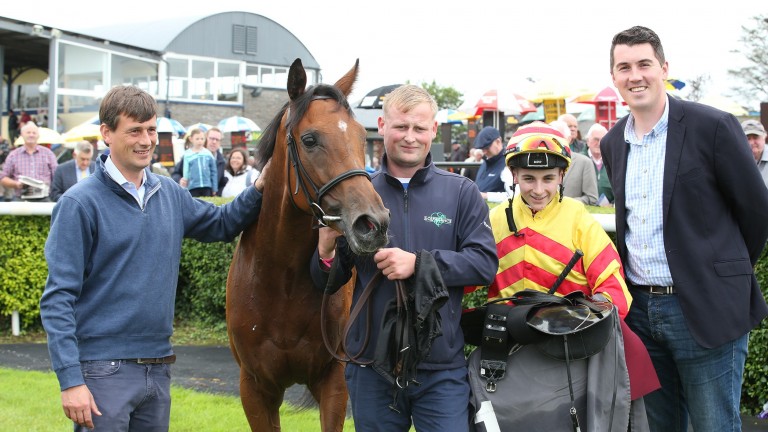 Rockfield Farm manager Mitch Barry (right) with Fozzy Stack, Dan Jones and Andrew Slattery after Piece Of Paradise won at Tipperary in 2019