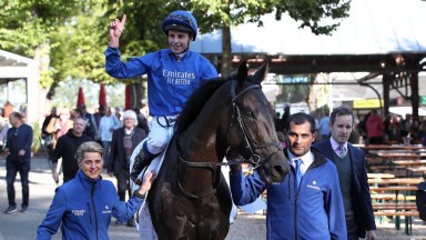 William Buick salutes the crown at Cologne after Rebel's Romance wins the Group 1 Preis von Europa