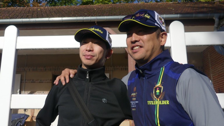 Jockey Kazuo Yokoyama (left) and trainer Toru Kurita in Chantilly on Wednesday