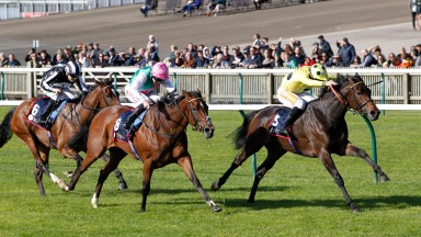 Fonteyn and Neil Callan win the Royal Bahrain Sun Chariot Stakes from Laurel at Newmarket. 1/10/2022 Pic Steve Davies