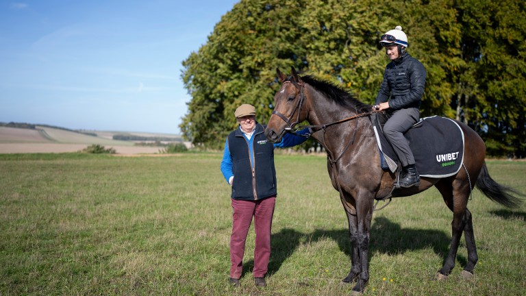 Nicky Henderson with Fighting Fifth-bound Constitution Hill and work-rider Sean O'Briain