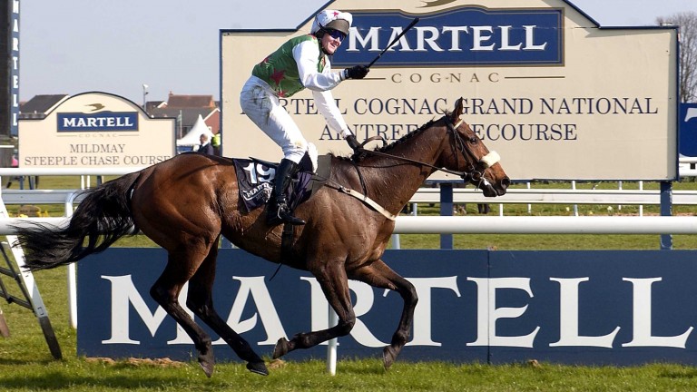 Barry Geraghty celebrates winning the 2003 Grand National on Monty's Pass