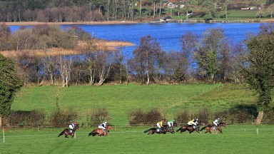 Corbeagh House PTP 4-12-22 action from the 4YO Maiden race fwon by Mint Boy & Joey Dunne (red cap)(Photo HEALY RACING)