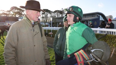 Willie Mullins and Paul Townend after Impaire Et Passe won his hurdling debut at Naas in December