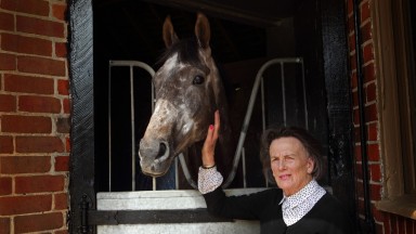 Cath Walwyn with her horse (EASTBURY) trained and co owned with Jamie Osbourne, which is running at Plumpton this afternoon