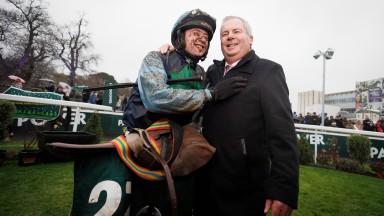 Father and son combination Eric & Conor McNamara team up to take the Paddy Power Handicap Chase with Real Steel.LeopardstownPhoto: Patrick McCann/Racing Post27.12.2022